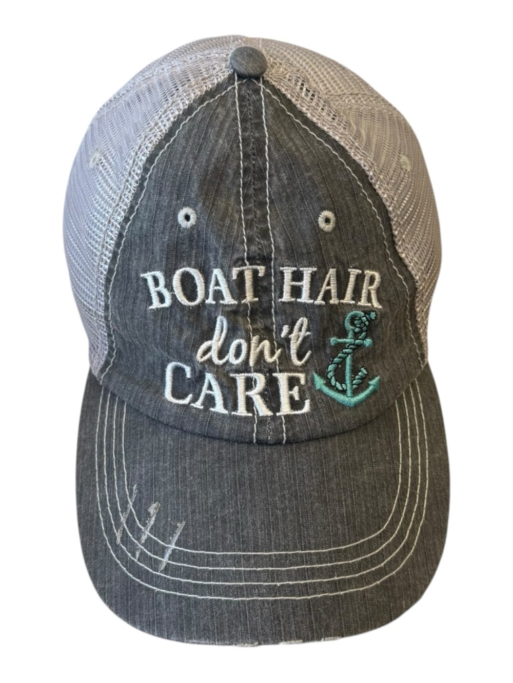 Katydid Light Gray “Boat Hair Don’t Care” Mesh Trucker Hat